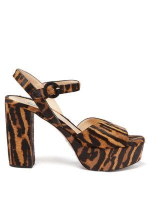 prada tiger print calf hair platform sandals|Women's Prada Sandals and Flip.